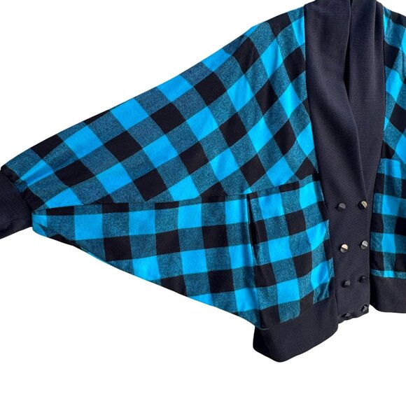 Face To Face Vintage Black Buffalo Plaid Batwing Double Breasted Cardigan Jacket - Picture 7 of 10